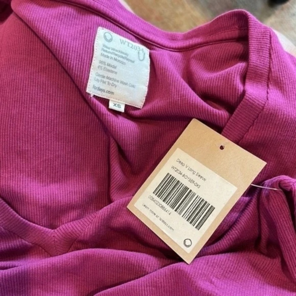 For Days Contour Ribbed Long Sleeve Deep V / Boysenberry in Purple - Picture 9 of 9